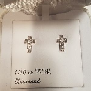1/10 ct Diamond Cross Earrings